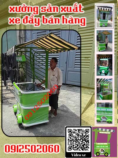 Xe đẩy bán hàng có mái che