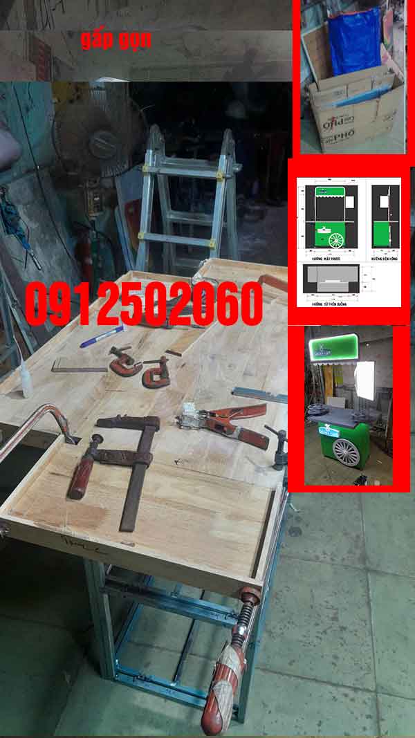 xe booth sampling làm bằng gỗ chịu nước gấp gọn