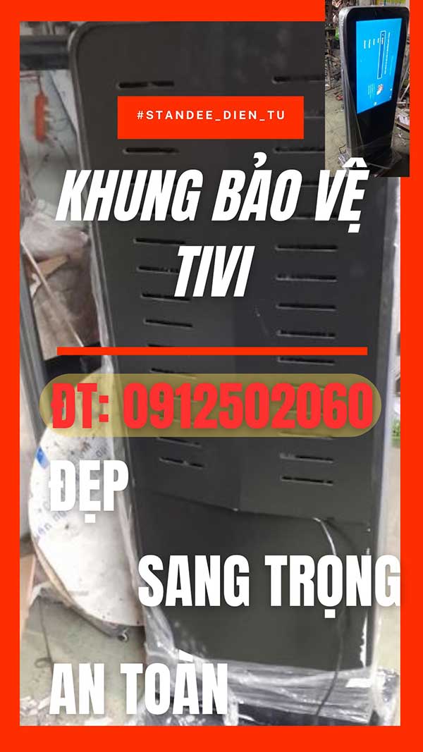 làm standee điện tử bằng tivi ghép với khung bảo vệ