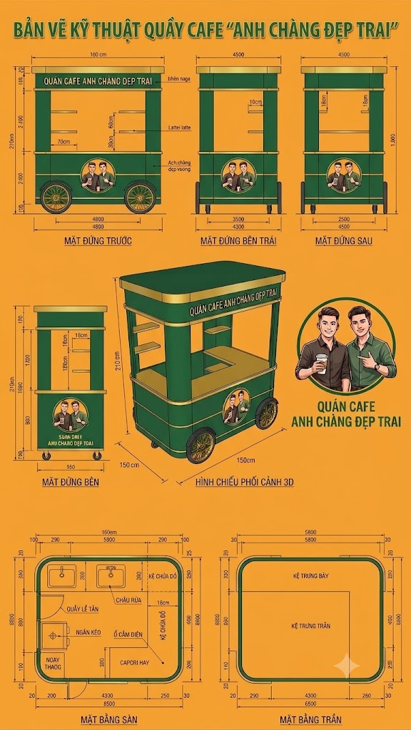 thiết kế mẫu xe trà sữa đẹp bán hàng