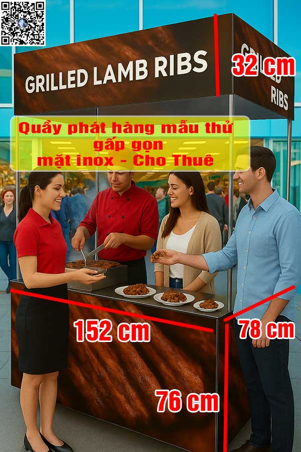 Thuê kiot bán hàng cà phê 150cm, tích hợp ổ cắm, kệ trưng bày. Phù hợp sự kiện, điểm bán tạm thời tại TP.HCM.