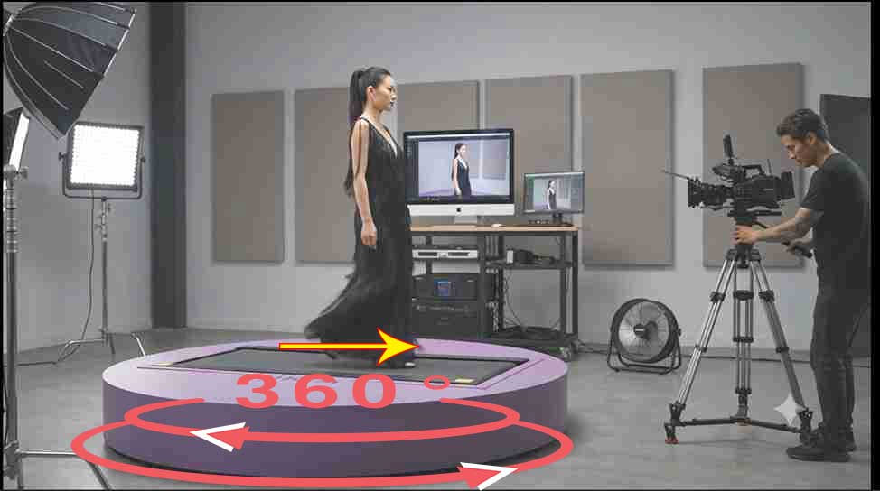 Mô phỏng sàn Catwalk Chuyển Động 360° đường kính 180cm, kết hợp đường băng chuyển động và hệ thống camera ghi hình người mẫu đa góc.