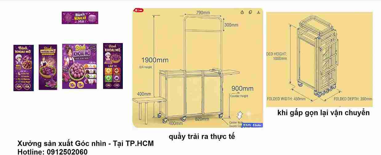 thiết kế xe bán hàng khoai mỡ gấp gọn