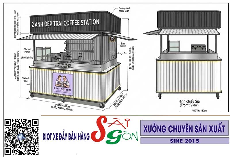 bản thiết kế kiot cafe nền bằng tole