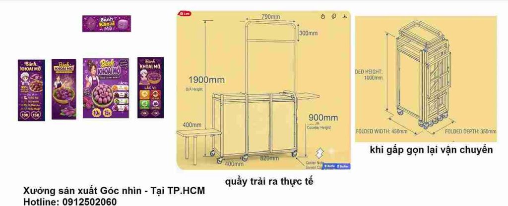 thiết kế xe bán hàng khoai mỡ gấp gọn